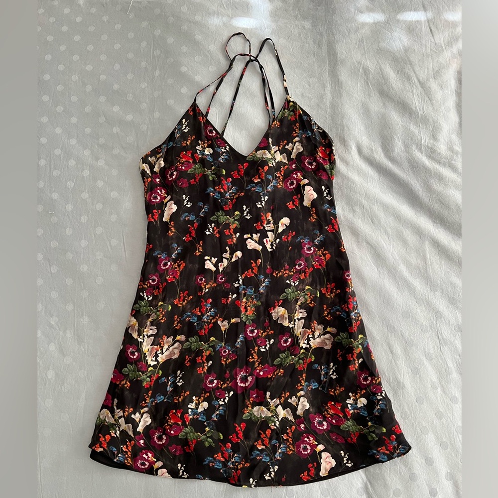 Alice + Olivia Silk Black Floral Slip Dress, Size 6